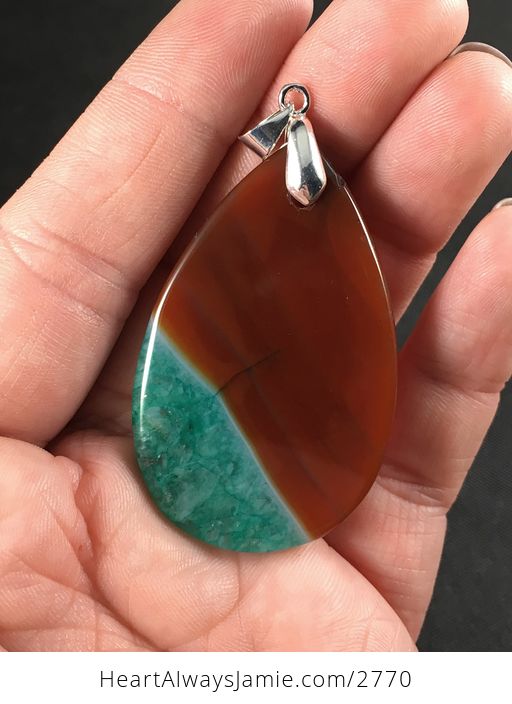 Brown and Teal and Green Druzy Agate Stone Pendant Necklace - #WXuRw61RNDE-2