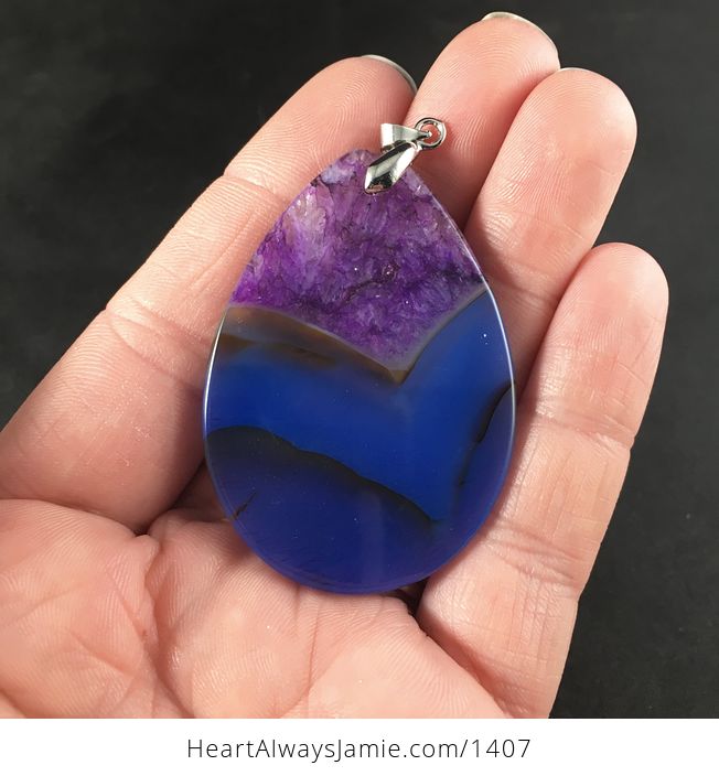 Brown Blue and Purple Druzy Stone Pendant Necklace - #W4WTSxOa1Jw-2