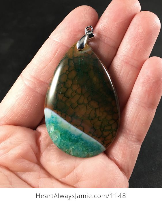 Brown Dragon Veins and Stunning Blue and Green Druzy Agate Stone Pendant - #fEhaklkrNqs-1