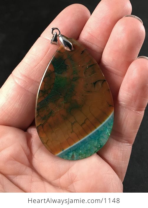 Brown Dragon Veins and Stunning Blue and Green Druzy Agate Stone Pendant Necklace - #fEhaklkrNqs-2