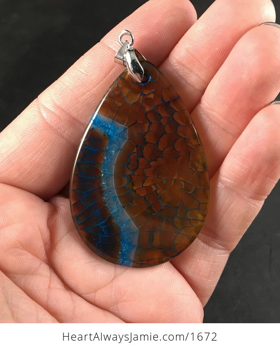 Brown Dragon Veins and Stunning Blue Druzy Agate Stone Pendant Necklace - #t4EruMzPcUA-2