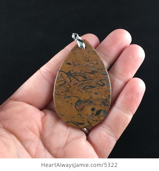 Brown Elephant Skin Jasper Calligraphy Stone Jewelry Pendant - #ZtIDv0DDm1k-6