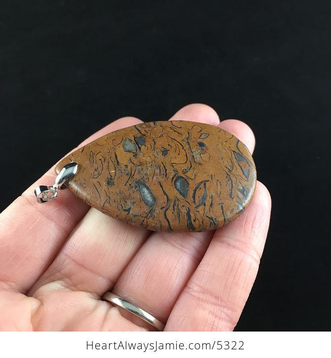 Brown Elephant Skin Jasper Calligraphy Stone Jewelry Pendant - #ZtIDv0DDm1k-4
