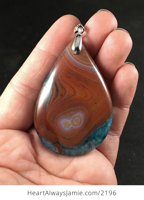 Brown Orange and Blue Druzy Agate Stone Pendant Necklace - #2phuJXnHnnU-2