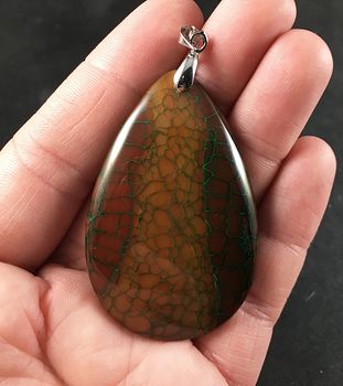 Brown Orange and Green Dragon Veins Agate Stone Pendant #LkXsd8y8JuA