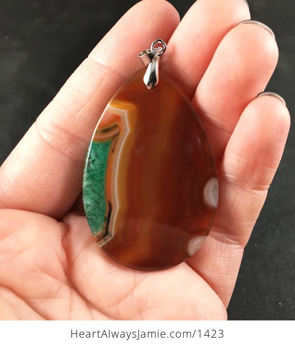 Brown Orange and Green Druzy Agate Stone Pendant Necklace - #tiWxDgkwr90-2