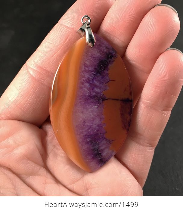 Brown Orange and Purple Druzy Agate Stone Pendant Necklace - #O0xHsSqQc7g-2