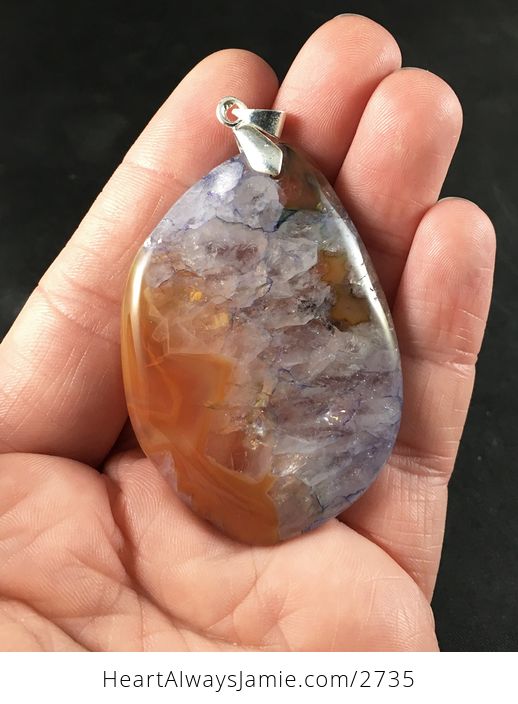 Brown Orange and Purple Druzy Agate Stone Pendant Necklace - #oF0IOYcn4M8-2