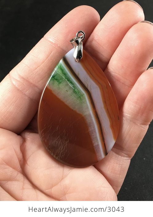 Brown Orange White and Green Druzy Agate Stone Pendant Necklace - #9IybngEoD1k-2