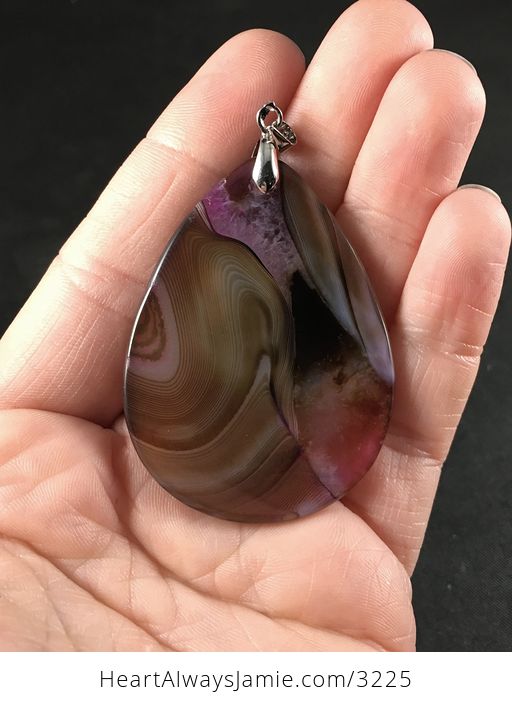 Brown Pink and Purple Druzy Agate Stone Pendant Necklace - #TJKbN6Huq0Y-2