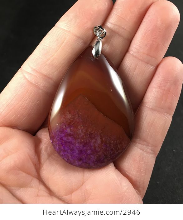 Brown Purple Druzy Agate Stone Pendant - #wOHFsxaEsH8-1