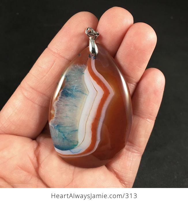 Brown White and Blue Druzy Agate Stone Pendant - #UGEAHZKGeus-1