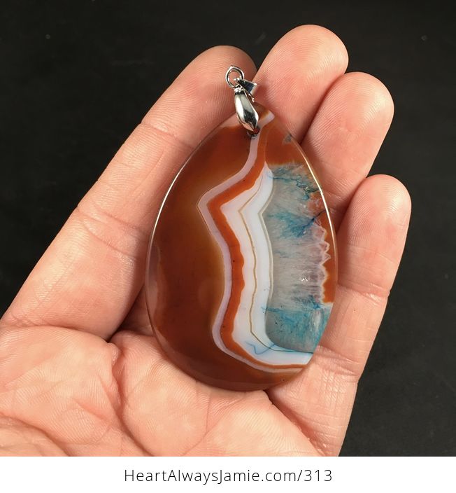 Brown White and Blue Druzy Agate Stone Pendant Necklace - #UGEAHZKGeus-2