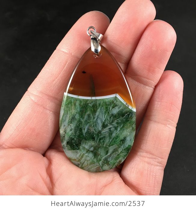 Brown White and Green Druzy Stone Pendant Necklace - #uXgPriCL47U-2