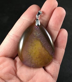 Brown Yellow and Purple Druzy Agate Stone Pendant #6NfjcUUHfEI