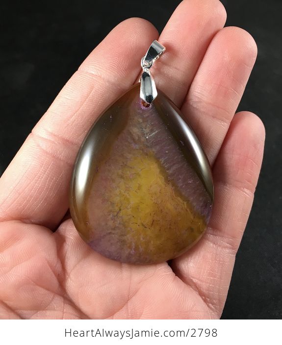 Brown Yellow and Purple Druzy Agate Stone Pendant - #6NfjcUUHfEI-1
