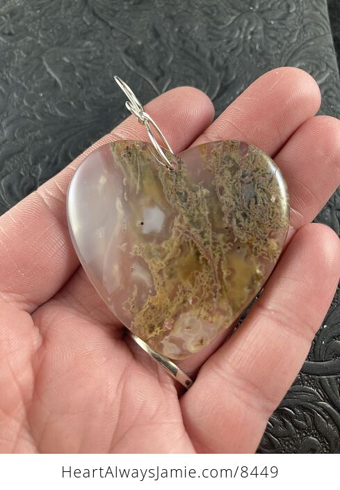 Brownish Green Heart Shaped Moss Agate Stone Jewelry Pendant Crystal Ornament - #3mIMuG6f6Zk-2