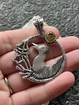 Bunny Rabbit with a Citrine Moon or Sun Crystal Stone Jewelry Pendant #tSqmCxCmr1M