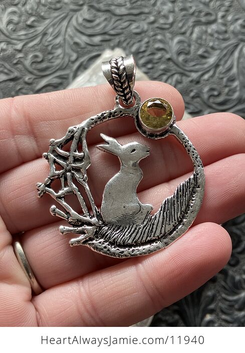 Bunny Rabbit with a Citrine Moon or Sun Crystal Stone Jewelry Pendant - #tSqmCxCmr1M-1