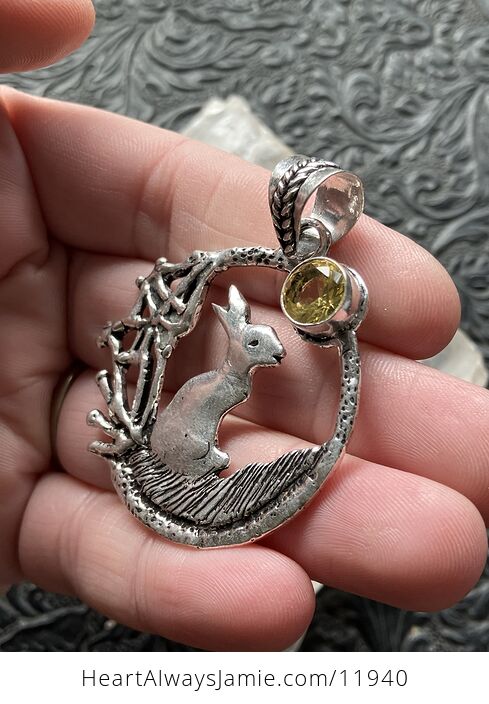 Bunny Rabbit with a Citrine Moon or Sun Crystal Stone Jewelry Pendant - #tSqmCxCmr1M-3
