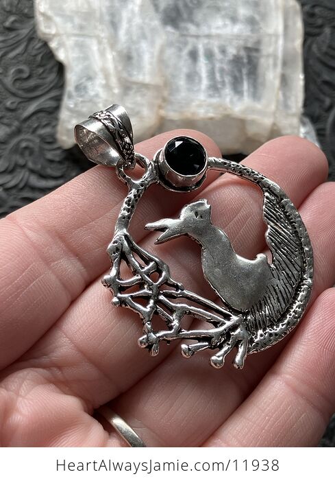 Bunny Rabbit with a Faceted Black Onyx Moon Crystal Stone Jewelry Pendant - #2dnre0OmF2o-2
