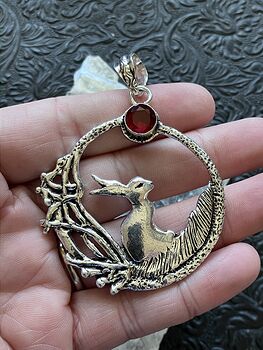 Bunny Rabbit with a Faceted Red Garnet Moon or Sun Crystal Stone Jewelry Pendant #0Iy1ppWVSwE