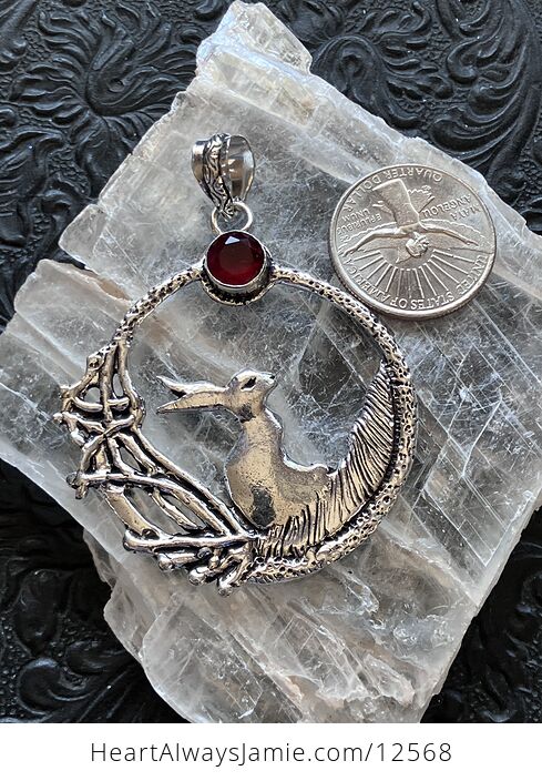 Bunny Rabbit with a Faceted Red Garnet Moon or Sun Crystal Stone Jewelry Pendant - #0Iy1ppWVSwE-5