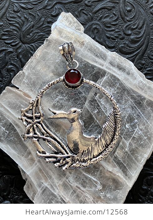 Bunny Rabbit with a Faceted Red Garnet Moon or Sun Crystal Stone Jewelry Pendant - #0Iy1ppWVSwE-4