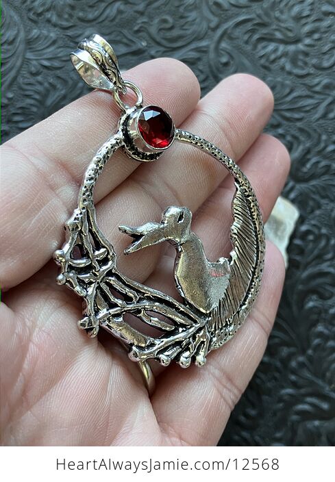 Bunny Rabbit with a Faceted Red Garnet Moon or Sun Crystal Stone Jewelry Pendant - #0Iy1ppWVSwE-2