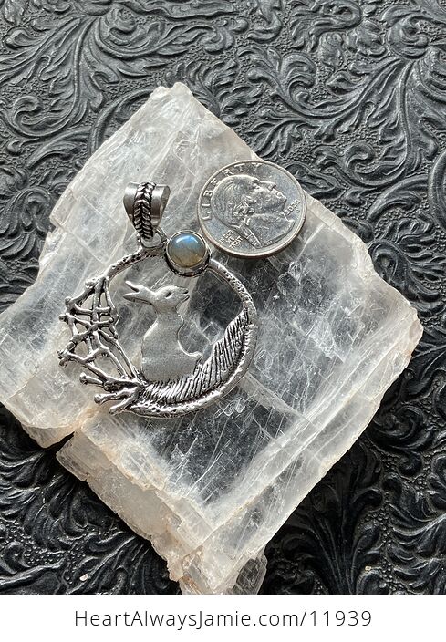 Bunny Rabbit with a Labradorite Moon Crystal Stone Jewelry Pendant - #HXKuDanO23Y-5