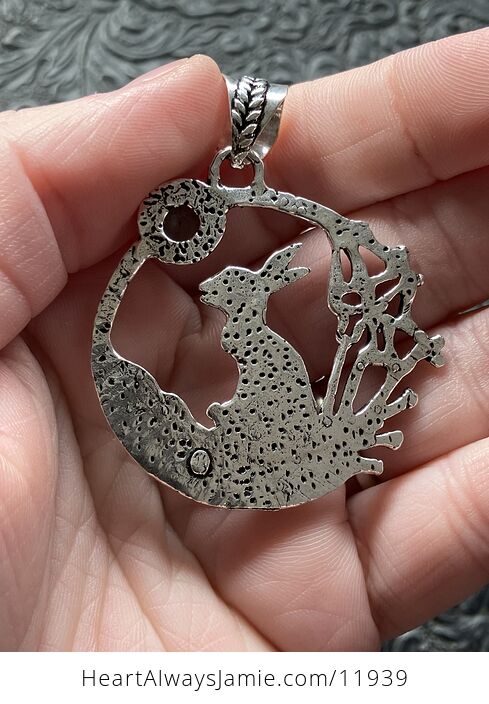 Bunny Rabbit with a Labradorite Moon Crystal Stone Jewelry Pendant - #HXKuDanO23Y-4