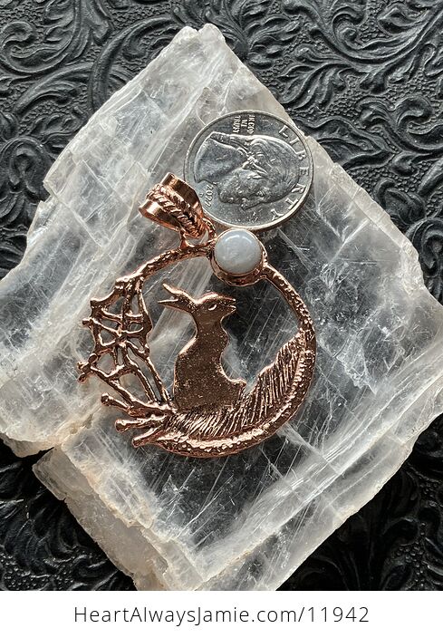 Bunny Rabbit with a Rainbow Moonstone Moon Crystal Stone Jewelry Pendant - #2ZbuYvSiIpE-5