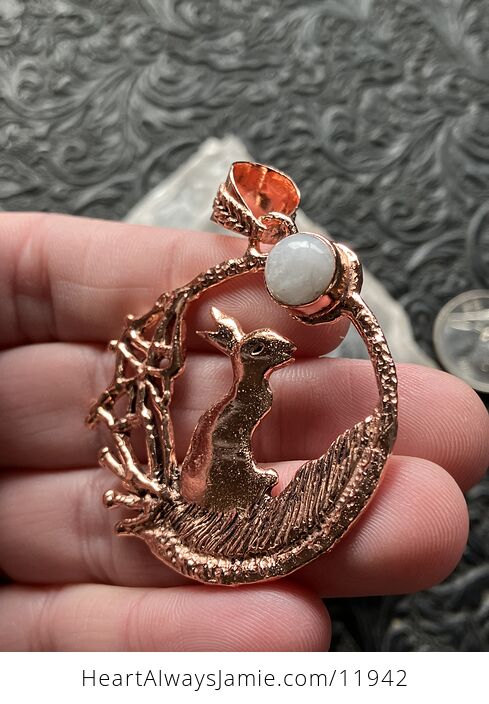 Bunny Rabbit with a Rainbow Moonstone Moon Crystal Stone Jewelry Pendant - #2ZbuYvSiIpE-3