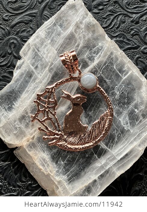 Bunny Rabbit with a Rainbow Moonstone Moon Crystal Stone Jewelry Pendant - #2ZbuYvSiIpE-6