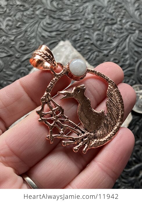 Bunny Rabbit with a Rainbow Moonstone Moon Crystal Stone Jewelry Pendant - #2ZbuYvSiIpE-2