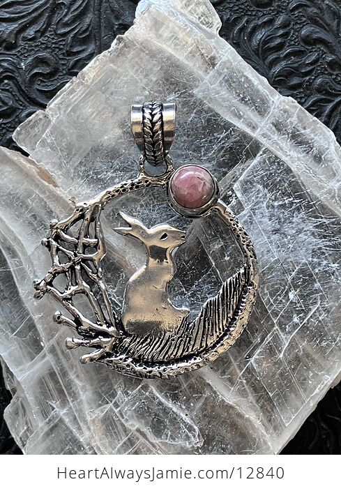 Bunny Rabbit with a Rhodochrosite Moon or Sun Crystal Stone Jewelry Pendant - #mDvExStPfwM-1