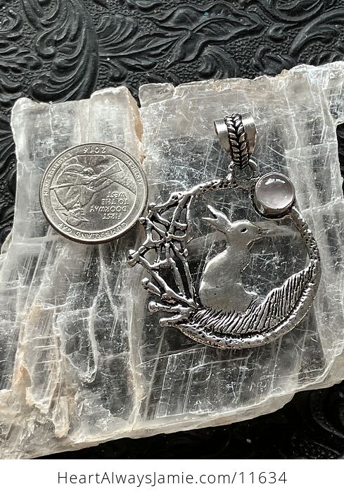 Bunny Rabbit with a Rose Quartz Moon Crystal Stone Jewelry Pendant - #JnzKjk2Y94M-5