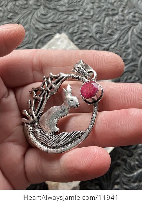 Bunny Rabbit with a Ruby Moon Crystal Stone Jewelry Pendant - #O32sim2IjcM-3