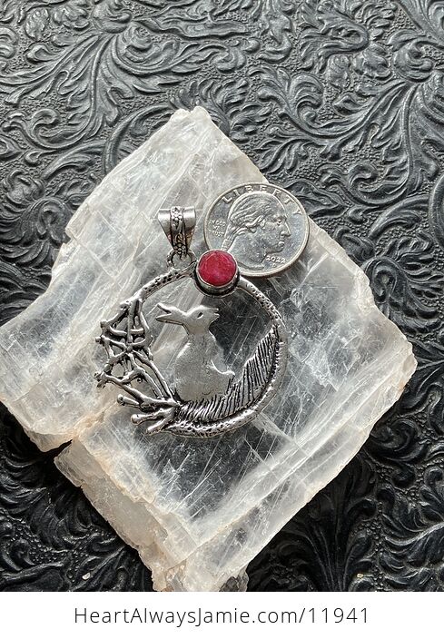 Bunny Rabbit with a Ruby Moon Crystal Stone Jewelry Pendant - #O32sim2IjcM-5