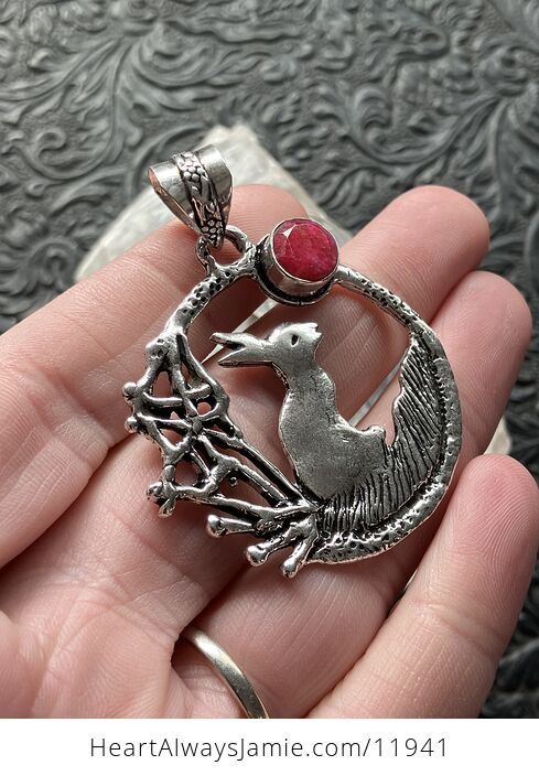 Bunny Rabbit with a Ruby Moon Crystal Stone Jewelry Pendant - #O32sim2IjcM-2
