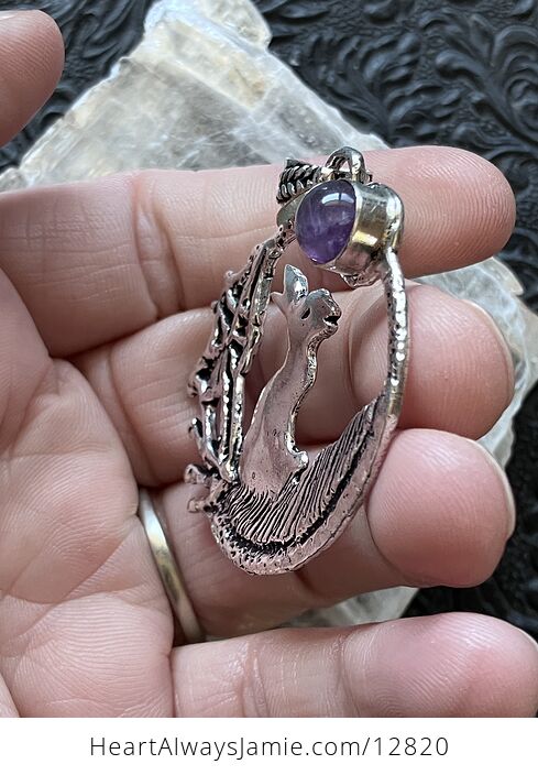 Bunny Rabbit with an Amethyst Moon or Sun Crystal Stone Jewelry Pendant - #kmfXoSifjzQ-3