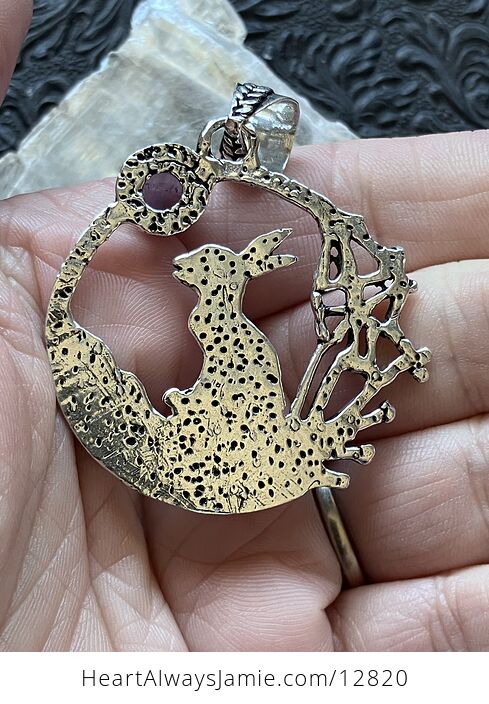 Bunny Rabbit with an Amethyst Moon or Sun Crystal Stone Jewelry Pendant - #kmfXoSifjzQ-4