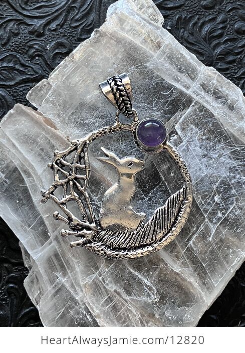 Bunny Rabbit with an Amethyst Moon or Sun Crystal Stone Jewelry Pendant - #kmfXoSifjzQ-5