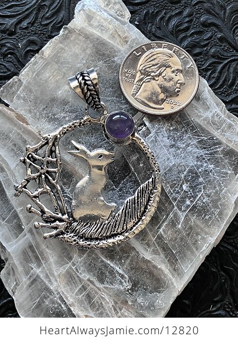 Bunny Rabbit with an Amethyst Moon or Sun Crystal Stone Jewelry Pendant - #kmfXoSifjzQ-6