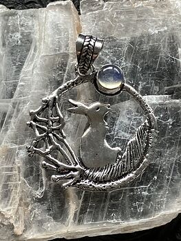 Bunny Rabbit with an Opalite Moon Crystal Stone Jewelry Pendant #zLXq1HqdMvQ