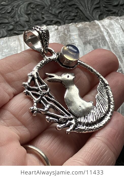Bunny Rabbit with an Opalite Moon Crystal Stone Jewelry Pendant - #zLXq1HqdMvQ-3