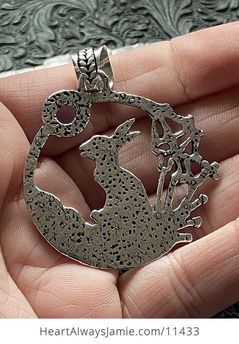 Bunny Rabbit with an Opalite Moon Crystal Stone Jewelry Pendant - #zLXq1HqdMvQ-5