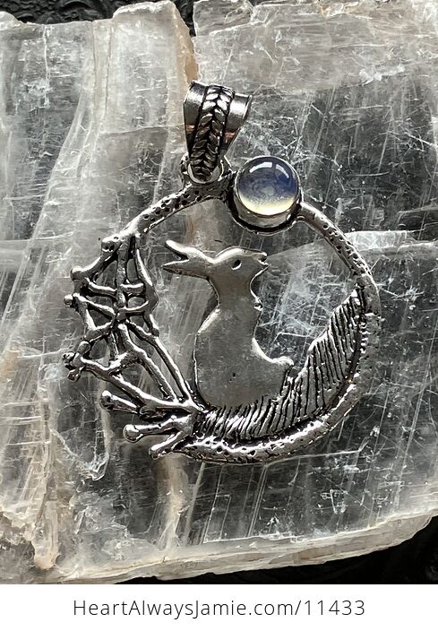 Bunny Rabbit with an Opalite Moon Crystal Stone Jewelry Pendant - #zLXq1HqdMvQ-1