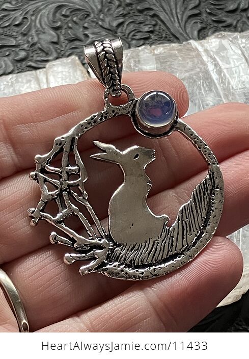 Bunny Rabbit with an Opalite Moon Crystal Stone Jewelry Pendant - #zLXq1HqdMvQ-2