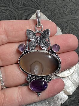 Butterfly Agate and Amethyst Pendant Crystal Stone Jewelry #9aIDJ9C6zHo